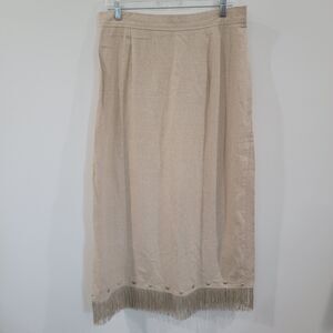 New‎ Frontier Womens Maxi Skirt Size XL Tan Linen Western Prairie Fringe Cowgirl